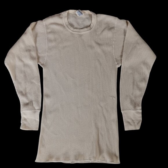 Vintage Men's Medium Thermal Shirt Long Sleeve Cream Waffle Knit J.E. Morgan USA - Picture 1 of 8